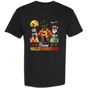 Schnauzer Happy Hallothanksmas Halloween Thanksgiving Xmas Garment-Dyed Heavyweight T-Shirt