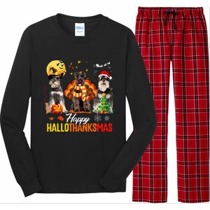 Schnauzer Happy Hallothanksmas Halloween Thanksgiving Xmas Long Sleeve Pajama Set