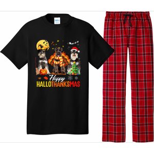 Schnauzer Happy Hallothanksmas Halloween Thanksgiving Xmas Pajama Set