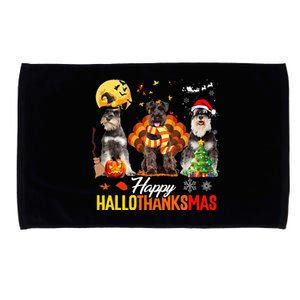 Schnauzer Happy Hallothanksmas Halloween Thanksgiving Xmas Microfiber Hand Towel