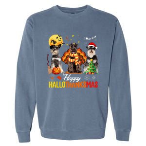 Schnauzer Happy Hallothanksmas Halloween Thanksgiving Xmas Garment-Dyed Sweatshirt