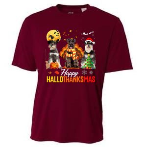 Schnauzer Happy Hallothanksmas Halloween Thanksgiving Xmas Cooling Performance Crew T-Shirt