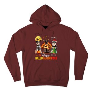 Schnauzer Happy Hallothanksmas Halloween Thanksgiving Xmas Hoodie