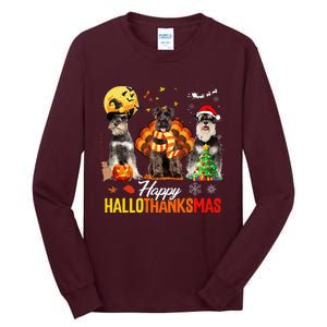 Schnauzer Happy Hallothanksmas Halloween Thanksgiving Xmas Tall Long Sleeve T-Shirt