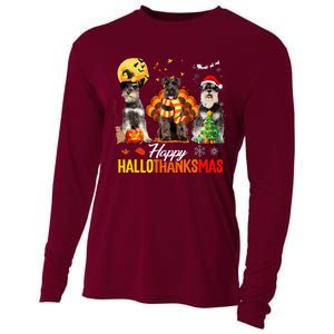 Schnauzer Happy Hallothanksmas Halloween Thanksgiving Xmas Cooling Performance Long Sleeve Crew