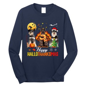 Schnauzer Happy Hallothanksmas Halloween Thanksgiving Xmas Long Sleeve Shirt