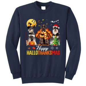 Schnauzer Happy Hallothanksmas Halloween Thanksgiving Xmas Sweatshirt