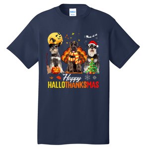 Schnauzer Happy Hallothanksmas Halloween Thanksgiving Xmas Tall T-Shirt