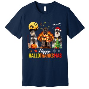 Schnauzer Happy Hallothanksmas Halloween Thanksgiving Xmas Premium T-Shirt