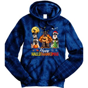 Schnauzer Happy Hallothanksmas Halloween Thanksgiving Xmas Tie Dye Hoodie