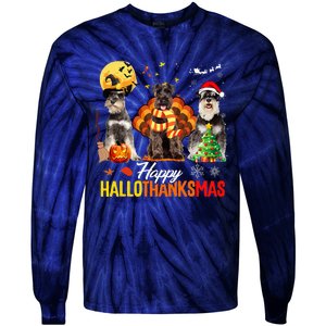 Schnauzer Happy Hallothanksmas Halloween Thanksgiving Xmas Tie-Dye Long Sleeve Shirt