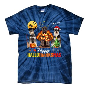 Schnauzer Happy Hallothanksmas Halloween Thanksgiving Xmas Tie-Dye T-Shirt