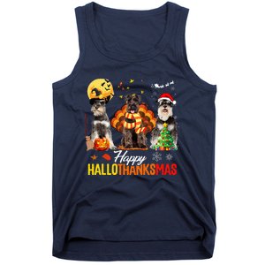 Schnauzer Happy Hallothanksmas Halloween Thanksgiving Xmas Tank Top