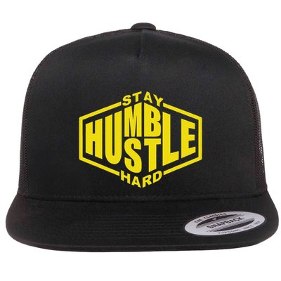Stay Humble Hustle Hard Inspirational Bold Yellow Urban Vibe Flat Bill Trucker Hat