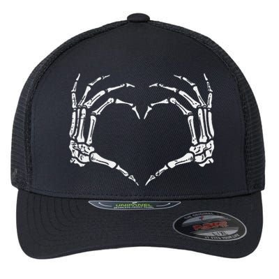 Skeleton Hands Heart Sign Retro Halloween Costume Flexfit Unipanel Trucker Cap