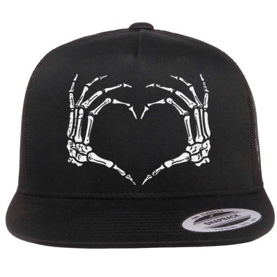 Skeleton Hands Heart Sign Retro Halloween Costume Flat Bill Trucker Hat