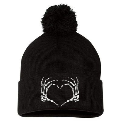 Skeleton Hands Heart Sign Retro Halloween Costume Pom Pom 12in Knit Beanie