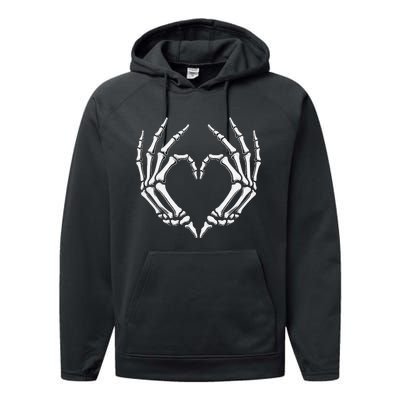 Skeleton Hands Heart Sign Retro Halloween Costume Women Girl Gift Performance Fleece Hoodie