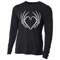 Skeleton Hands Heart Sign Retro Halloween Costume Women Girl Gift Cooling Performance Long Sleeve Crew