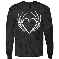 Skeleton Hands Heart Sign Retro Halloween Costume Women Girl Gift Tie-Dye Long Sleeve Shirt