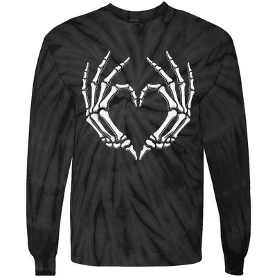 Skeleton Hands Heart Sign Retro Halloween Costume Women Girl Gift Tie-Dye Long Sleeve Shirt