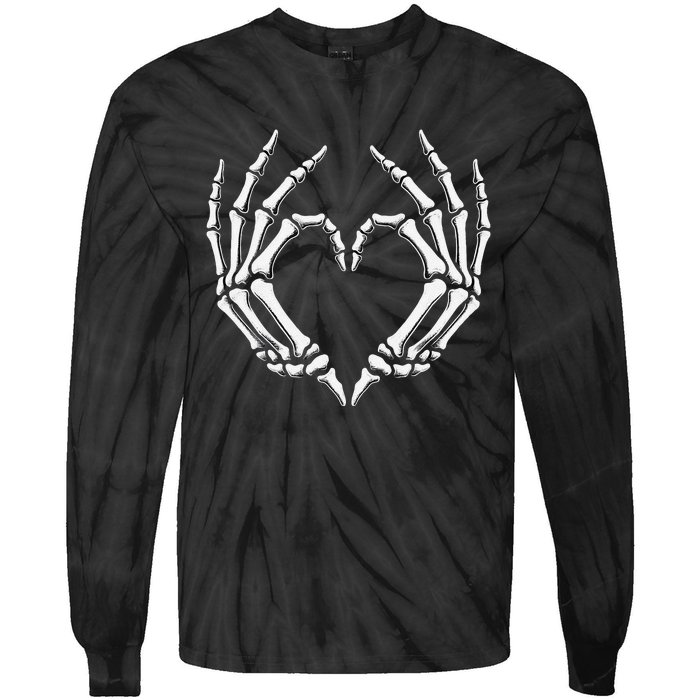 Skeleton Hands Heart Sign Retro Halloween Costume Women Girl Gift Tie-Dye Long Sleeve Shirt