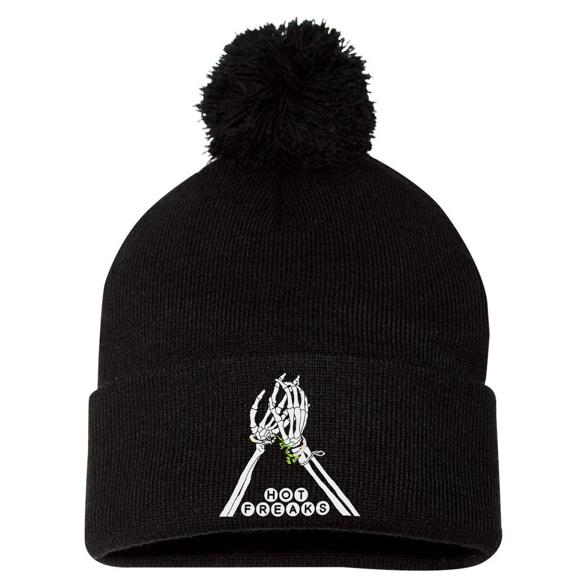 Skull Hand Hot Freaks Sweaty Bones Pom Pom 12in Knit Beanie