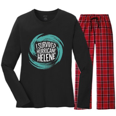 Survived Hurricane Helene Women's Long Sleeve Flannel Pajama Set 