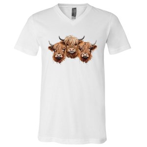 Scottish Hairy Highland Cows Apparel Coos Family Fun V-Neck T-Shirt