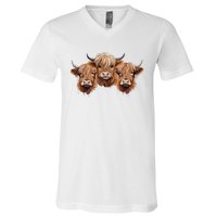 Scottish Hairy Highland Cows Apparel Coos Family Fun V-Neck T-Shirt