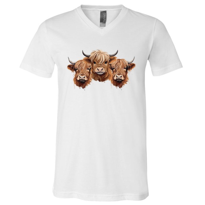 Scottish Hairy Highland Cows Apparel Coos Family Fun V-Neck T-Shirt