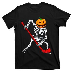 Skeleton Hockey Halloween Pumpkin T-Shirt