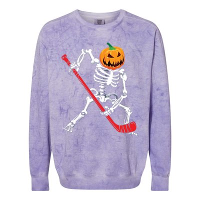 Skeleton Hockey Halloween Pumpkin Colorblast Crewneck Sweatshirt