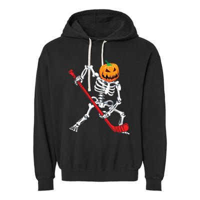 Skeleton Hockey Halloween Pumpkin Garment-Dyed Fleece Hoodie