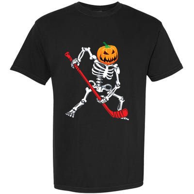 Skeleton Hockey Halloween Pumpkin Garment-Dyed Heavyweight T-Shirt