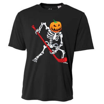 Skeleton Hockey Halloween Pumpkin Cooling Performance Crew T-Shirt