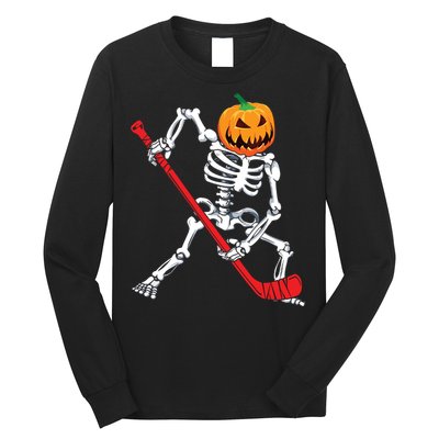 Skeleton Hockey Halloween Pumpkin Long Sleeve Shirt