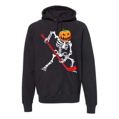 Skeleton Hockey Halloween Pumpkin Premium Hoodie