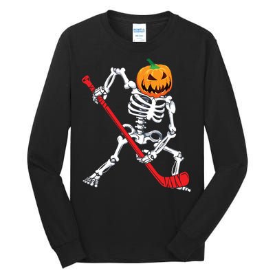 Skeleton Hockey Halloween Pumpkin Tall Long Sleeve T-Shirt