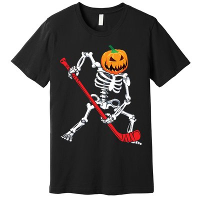 Skeleton Hockey Halloween Pumpkin Premium T-Shirt