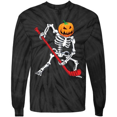 Skeleton Hockey Halloween Pumpkin Tie-Dye Long Sleeve Shirt