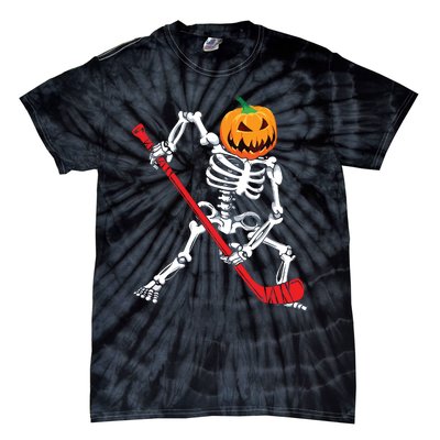 Skeleton Hockey Halloween Pumpkin Tie-Dye T-Shirt