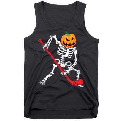 Skeleton Hockey Halloween Pumpkin Tank Top