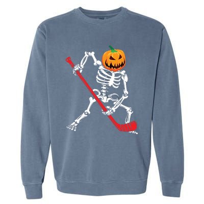 Skeleton Hockey Halloween Pumpkin Garment-Dyed Sweatshirt