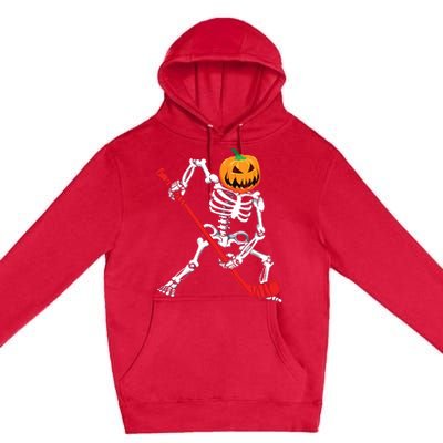 Skeleton Hockey Halloween Pumpkin Premium Pullover Hoodie