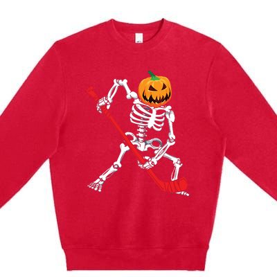 Skeleton Hockey Halloween Pumpkin Premium Crewneck Sweatshirt