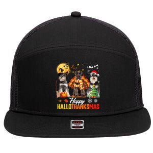 Schnauzer Happy Hallothanksmas Halloween Thanksgiving Xmas Cool Gift 7 Panel Mesh Trucker Snapback Hat