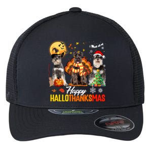 Schnauzer Happy Hallothanksmas Halloween Thanksgiving Xmas Cool Gift Flexfit Unipanel Trucker Cap