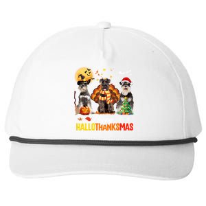 Schnauzer Happy Hallothanksmas Halloween Thanksgiving Xmas Cool Gift Snapback Five-Panel Rope Hat