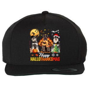 Schnauzer Happy Hallothanksmas Halloween Thanksgiving Xmas Cool Gift Wool Snapback Cap